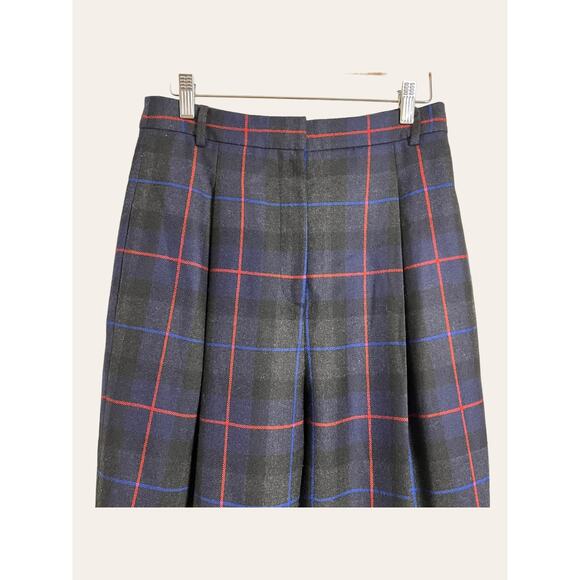 TIBI Navy Blue Plaid Print High Waist Pleated Tapered Leg Trouser Pants Size 4 - Picture 3 of 8